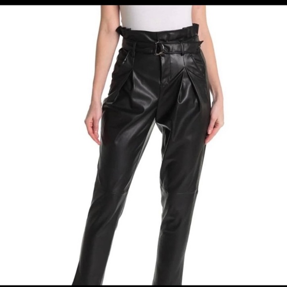 Paper-bag waist pants vegan faux leather 27 - Picture 2 of 10